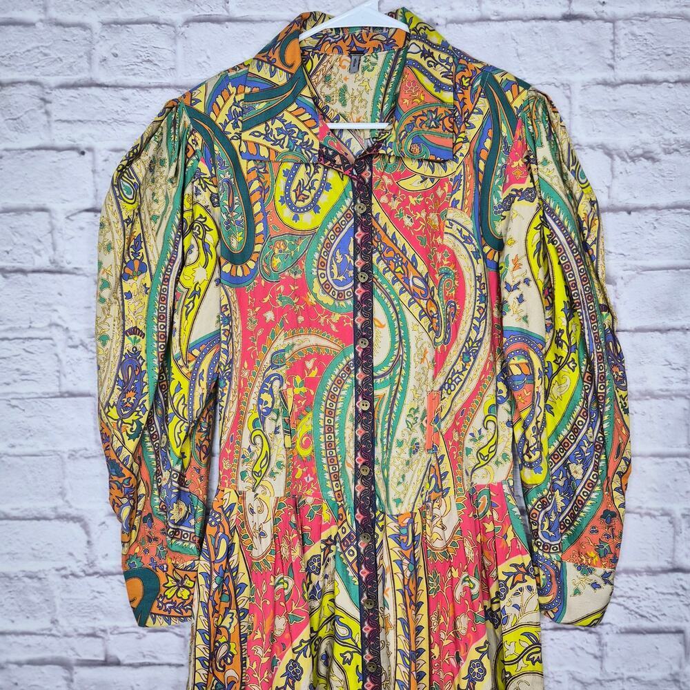 Bl^nk London Anthropologie Paisley Maxi Dress Medium Cotton Boho Puff Sleeve 70s - Picture 3 of 8